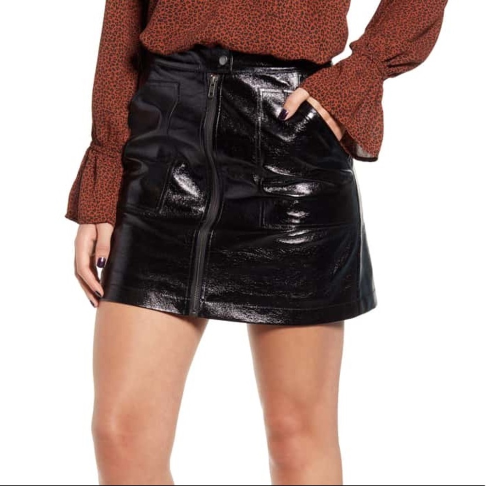 MinkPink Coyote Faux Leather Black Mini Skirt